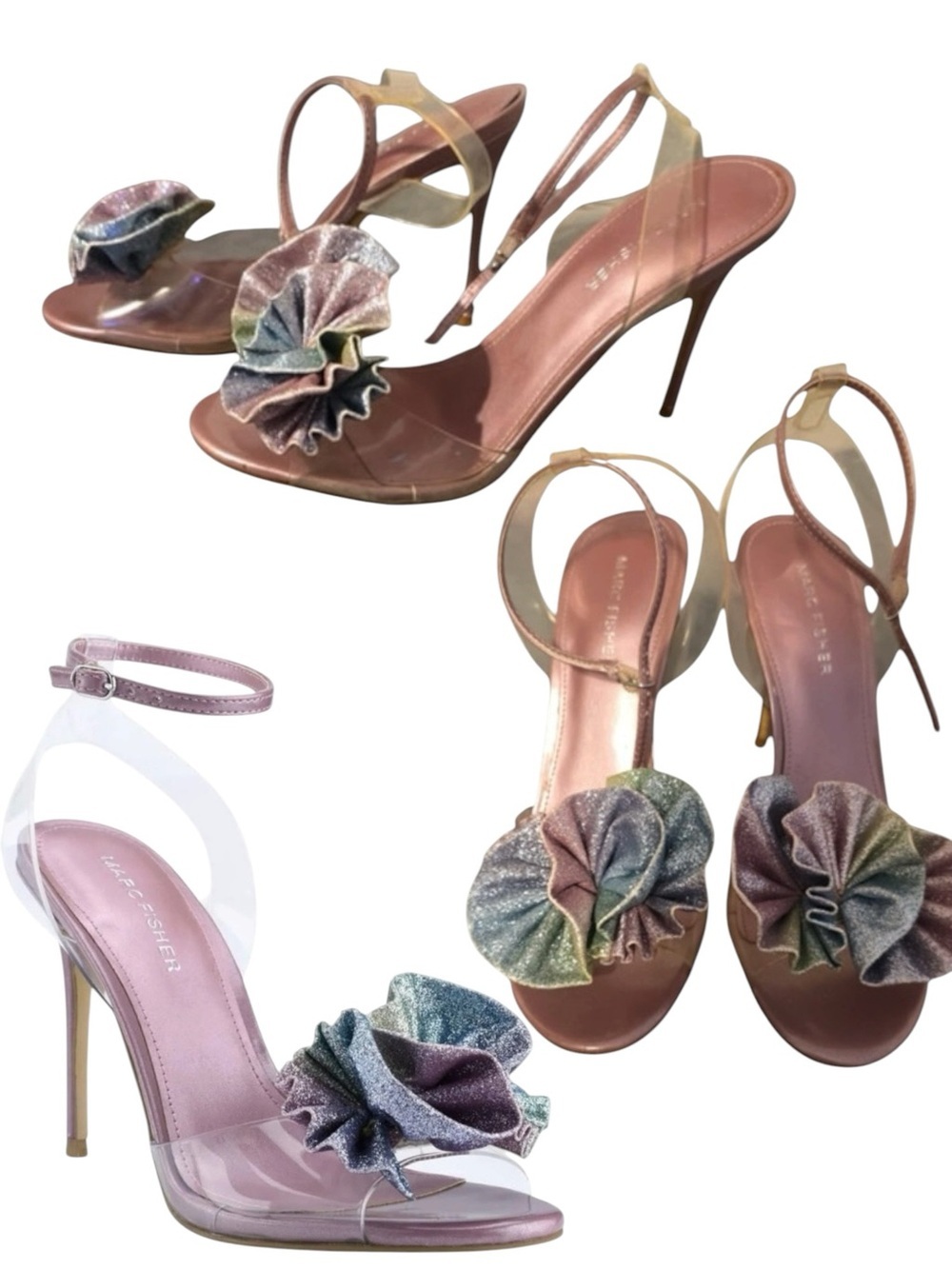 Marc Fisher Geavie High heels Glitter Floral Disco Club Barbie dopamine Whimsy